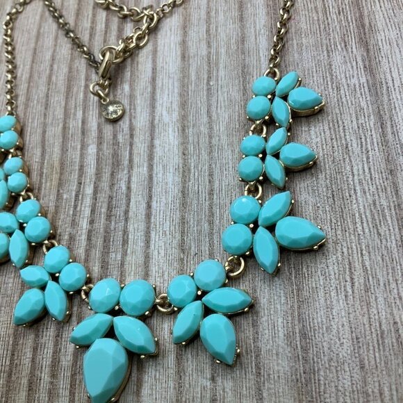 J. Crew Faux Turquoise Crystal Cluster Statement Necklace - Picture 3 of 6